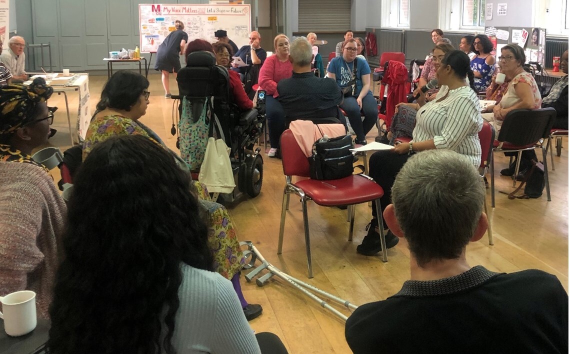 Photo: Local Disabled people and supporters at My Voice Matters at Vestry Hall, Mitcham. 