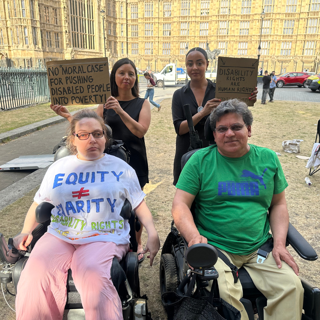 The Merton CIL team at the rally at Westminster on 1st July 2025 
